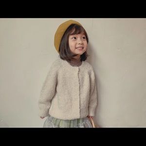 Toddler Girl Teddy Cardigan Cream Color